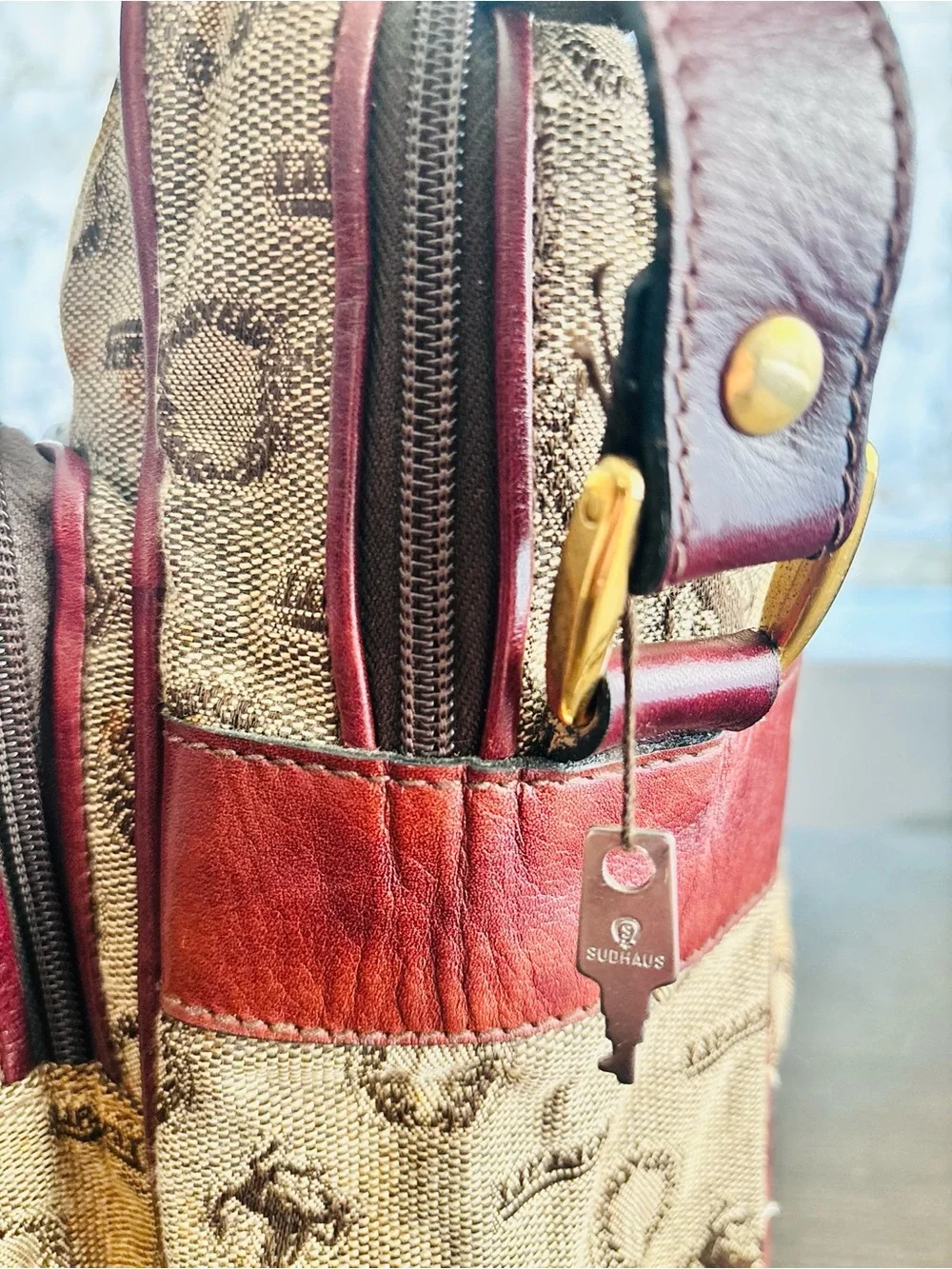 Vintage Ferrari Monogram Canvas Crossbody Bag Lock & Key